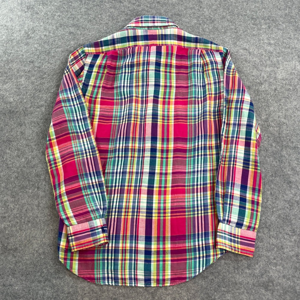 Polo Ralph Lauren Mens Shirt M Multi-Color Plaid Linen Blend Long Sleeve Classic - Picture 4 of 12